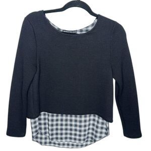 Generation Love Black  Scoop Neck Sweater with Plaid Hem Size XS